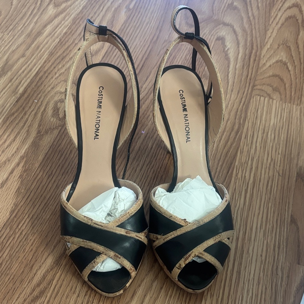 CNC Costume National Black and Tan Strappy Heels